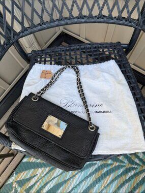 Blumarine Black Croc-Embossed Leather Chain Strap Shoulder Bag